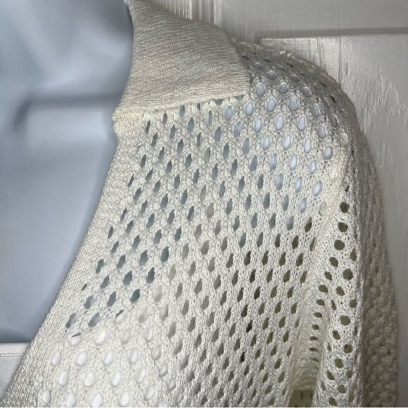 Steve Madden Short Sleeve Open Crochet Knit Midi Dress Ivory White M - Picture 5 of 11